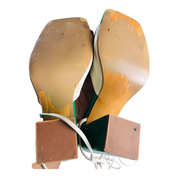 Chic Cream and Green Women's Block Heel Sandals - Picture 7 of 7
